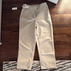 Babaton Beige Straight-Leg Trousers fax leather